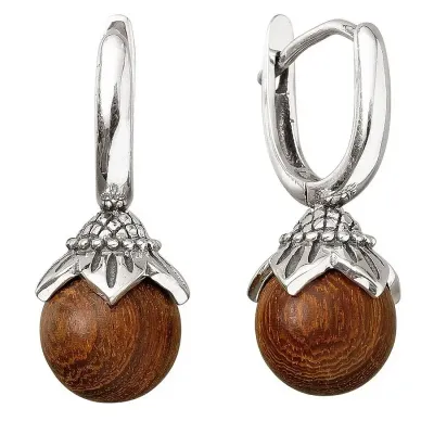 Strieborné náušnice kvet so santalového dreva